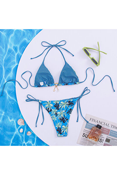 Plaja biz Costum de baie doua piese cu slip brazilian , sutien cu perinite detasabile Zanzibar Albastru