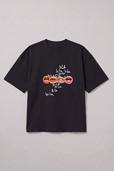 gothamvibes Bla Bla Oversize Siyah T-Shirt