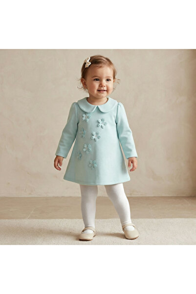 Juniors Peter Pan Collar Long Sleeves A-line Dress with Tights