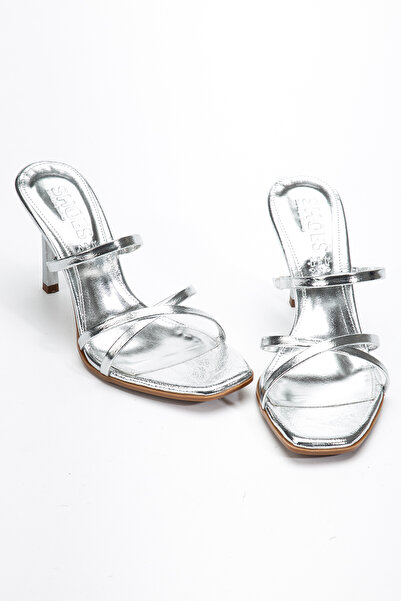 LEMUES SHOES Kadın Kare Burunlu Topuklu Gümüş Ayakkabı