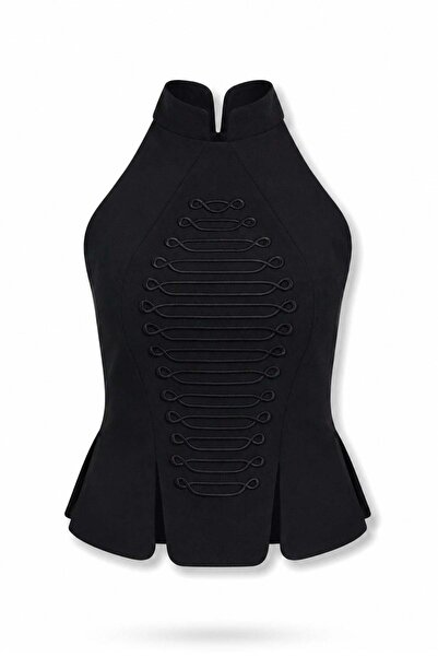 5in1Canpolat Black Slit Detailed Blouse 580941