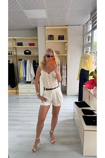 H&H COLLECTION Tencel Kumaş Beli Kemerli Şort