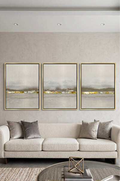 Jasmine Art Golden Horizon Set of 3 Islamic Wall Art | Framed Canvas Print | ...