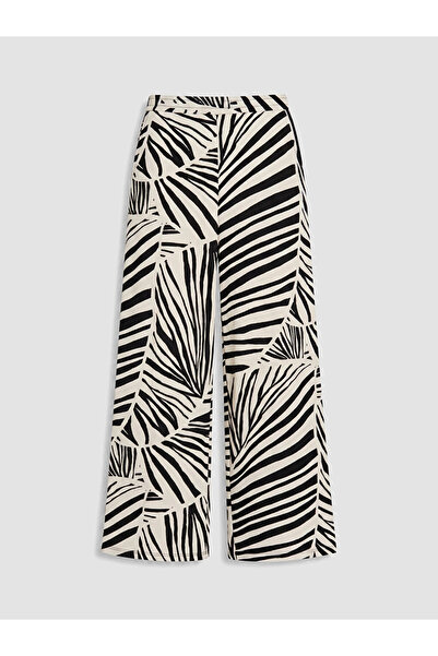 LC Waikiki Gray Elastic Waist Zebra Patterned Women's Trousers