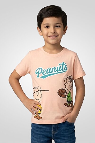 PEANUTS Kids Boy Graphic Print Short Sleeve T-Shirt, Peach