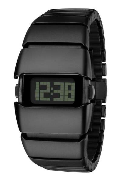 Generic Y2K Retro Digital Watch – All Black Stainless Steel Sports Wristwatch...