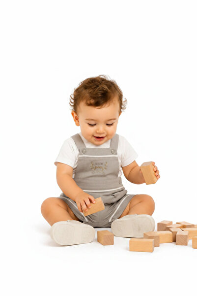 Caramell Baby Boy Gray Salopet and White T-Shirt Set