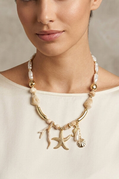 PETEK AKSESUAR Acrylic Design Sea Star Seahorse Pearl Necklace