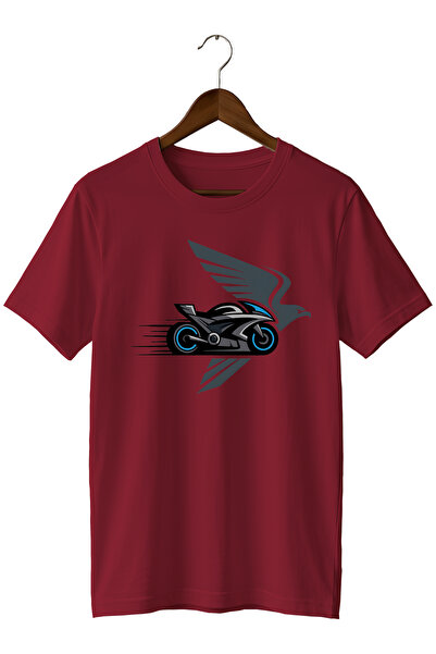 WİDİ Men's Motorcycle Printed Crew Neck Casual Cotton T-Shirt