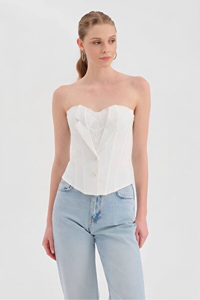 tw3 Women's Corset with Jacket Front Closure Detail and Covered Chest Design