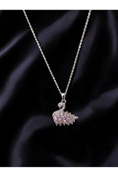 Arya Steel Silver Pink Swan Necklace