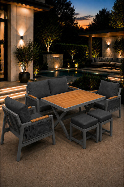 Rovena GARDEN Balkon Takımı, GRİ Bahçe Takımı 5+1 (Masa 70x110 3lü Koltuk 70x...