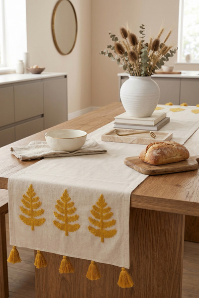 Destiva Home Covor decorativ din bumbac, brodat cu copac colorat, cu ciucuri,...