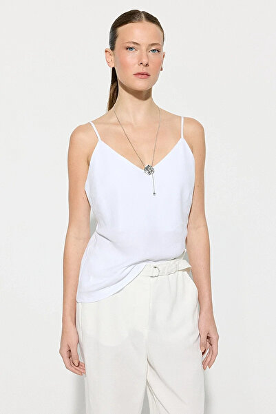 Gusto Thin Strap Linen Tank Top - White