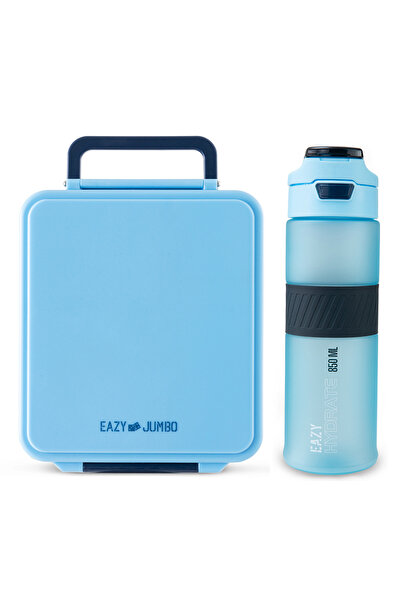 Eazy Kids Jumbo Bento Lunch Box w/ Tritan Water Bottle 850ml – Ice Blue Blast