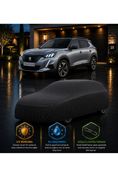 COCEM Peugeot 2008 Uyumlu UV Korumalı Siyah Araç Örtüsü Su Geçirmez Tam Korum...