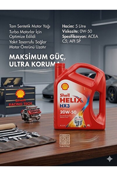 SHELL HELİX HX3 20W50 4 LİTRE MOTOR YAĞI ÜRT: NİSAN 2026