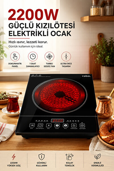 ROBO 2200W Dijital Dokunmatik Tekli Elektrikli Ocak - Tüm Tencere Tiplerine U...