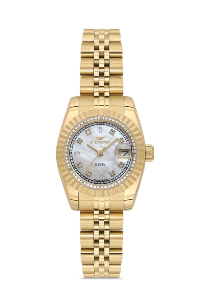 FERRO Yellow Steel Case Steel Cord Women Wristwatch Fl21790A-B Waterproof 2 Y...