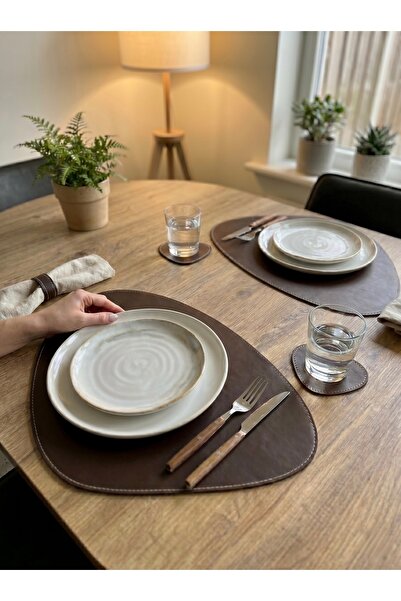 derisunum design 6 Parça Deri Sunum Seti – Modern Sofralar İçin Amerikan Serv...