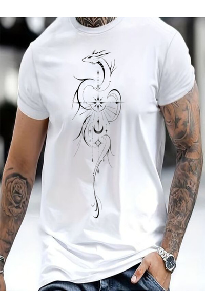 vorena Minimalist Black Dragon Pattern Oversize T-Shirt