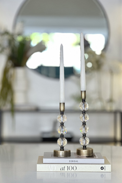 Shura Homeware 2'li Sima Kristal Şamdan Metal Eskitme Dekoratif Obje