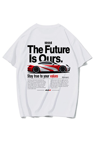 BRZ COLLECTION Tricou Unisex Oversize Speed Viitorul este al nostru (ALB)