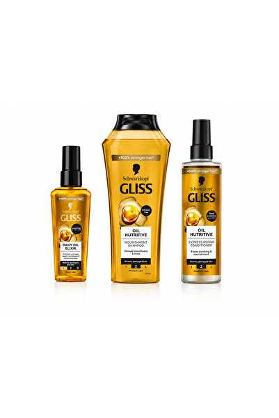 Gliss Oil Nutritive Set 3 Produse – Șampon + Spray Bifazic + Ulei de Păr, Hid...