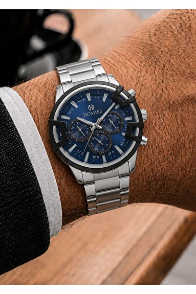 Homies Men's Silver Metal Cord Navy Blue Dial Functional Wristwatch 2 Years W...