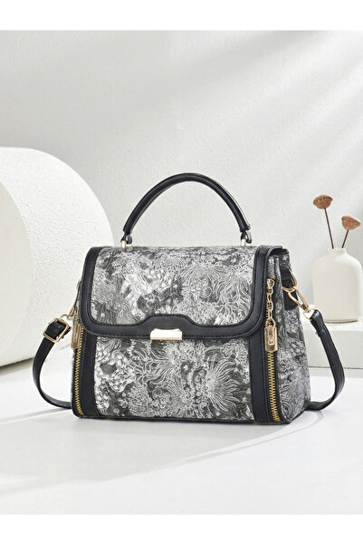 Take Two By Styli All Over Print Zip Detail Handbag with Adjustable Strap