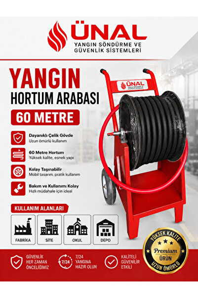 ünalgrup 60 Metre Yangın Hortumu Arabası Mobil Yangın Hortum Makarası Çelik G...