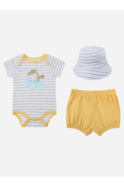 Mother's Choice By Styli Pack of 3 - Cotton Bodysuit and Shorts with Sun Hat ...