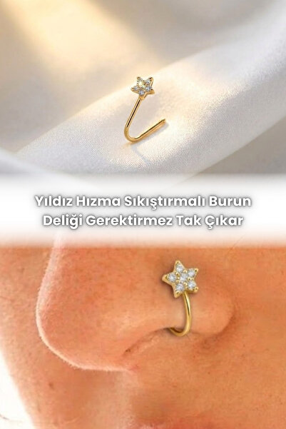 Elifsu Jewelry Yonca ve Yıldız Hızma Sıkıştırmalı Burun Deliği Gerektirmez Ta...