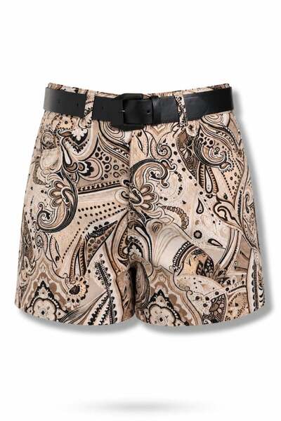 5in1Canpolat Brown Belted Patterned Shorts 0005
