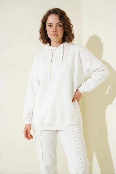 ALFA AKSESUAR 03 Women's Hooded Regular Oversize White Tracksuit Set
