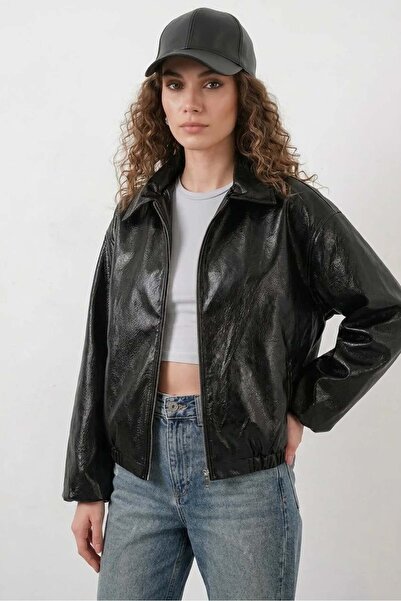 ALFA AKSESUAR 03 Women's Classic Collar Oversize Black Jacket