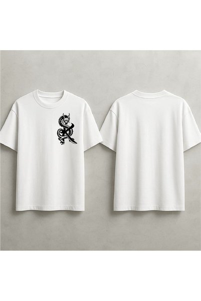 EFEVRA Oversized T-Shirt with Dragon Print Designed on the Letter K