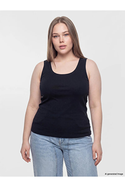 LC Waikiki Navy Blue Large Size U-Neck Women's Undershirt