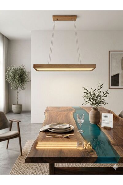 Htt Aydınlatma Doğal Ceviz Ağacı Çizgisel Ledli Modern Ahşap Avize