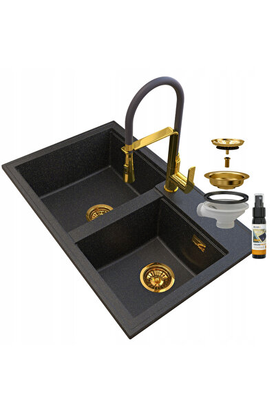 Granitan Set chiuveta dubla si baterie Hektor, Granitan, 808x505mm, Alama/Cer...