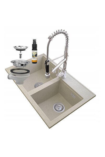 Granitan Set chiuveta dubla si baterie Hektor, Granitan, Cu spirala, 808x505m...
