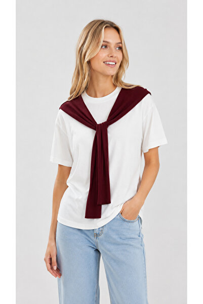 Sibel Günay Butik Women's T-Shirt with Built-In Scarf, 100% Combed Cotton