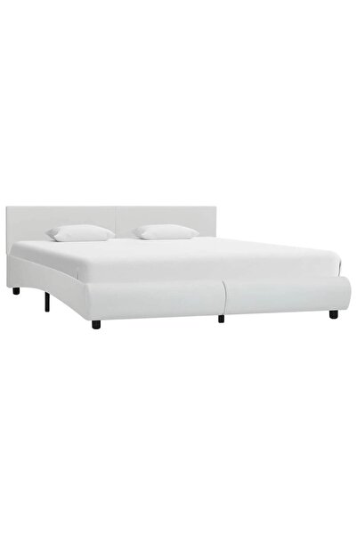 vidaxl Cadru de pat cu LED, alb, 160 x 200 cm, piele ecologică