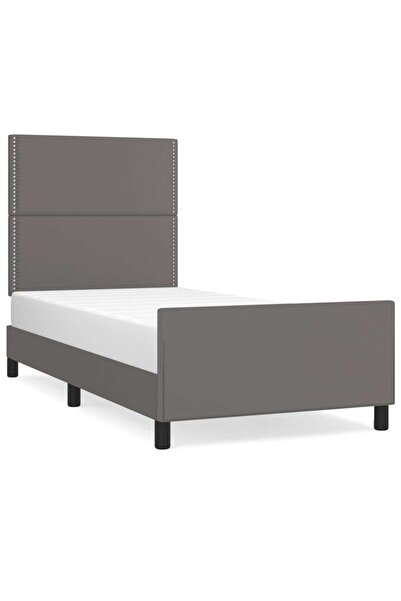 vidaxl Cadru de pat cu tăblie, gri, 90x190 cm, piele ecologică