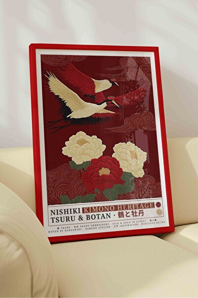 Buka Shops Swallow Bird Peony Flower Painting Red – Nishiki Embroidery Art Po...