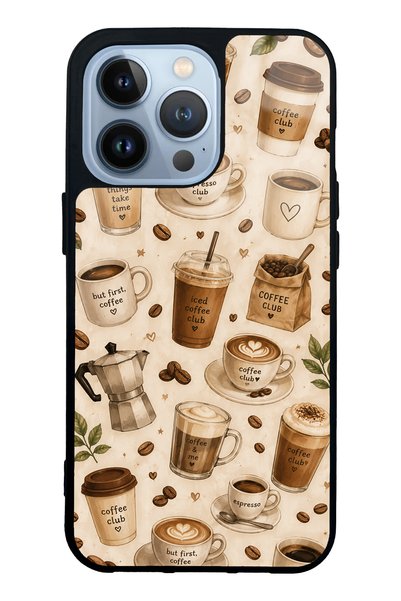 Spoyi iPhone 13 Pro Coffee Club Design Glossy Phone Case