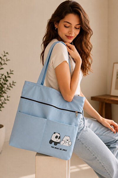 MILANOFOX Blue Panda & Teddy Bear Printed Model - Multi-Compartment Printed D...