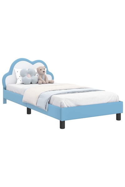 vidaxl Cadru de pat pentru copii cu spătar albastru 90 x 200 cm PU