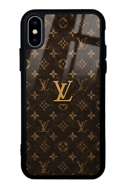 Spoyi iPhone X - Xs Brown Gold LV Tasarımlı Glossy Telefon Kılıfı