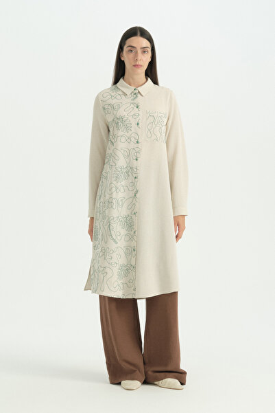Nihan Linen Tunic with Embroidery Detail - Green